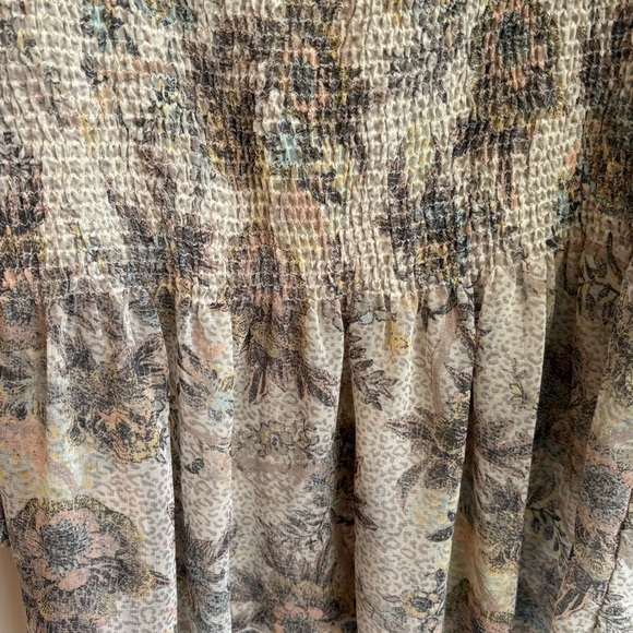 Free People Cream Tan Floral Ever After Blouse Medium Chiffon - Picture 6 of 10